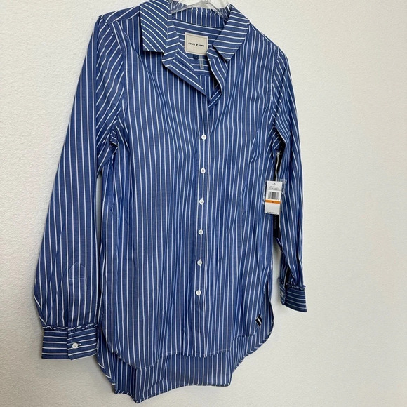NWT Court & Rowe‎ Chambray Blue and White Button Up Stripe Shirt Size Small - Picture 2 of 10